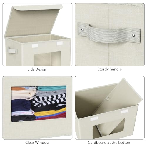 Univivi Fabric Storage Bins with Lids for Clothes 4 Pack, Beige Linen - color: Linen Beige