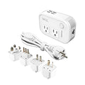 FOVAL Power Step Down 220V to 110V Travel Voltage Converter International Power Adapter for Hair Straightener/Curling Iron with 4-Port USB Charging US/UK/AU/EU Universal Plug Adapter (White)