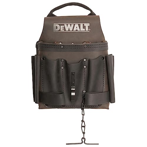 DEWALT Leather Tool Pouch for Electricians, 8 Pockets, Hammer Loops and Tape Chain (DWST550114)