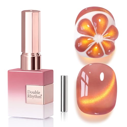 Double Rhythm Jelly Glass Cat Eye Gel Polish with Magnet 15ML Holographic Glitter Shimmer Translucent Sheer Color Magnetic Polish Salon DIY at Home (Grape Gold-MC1247) - color: Grapefruit Gold