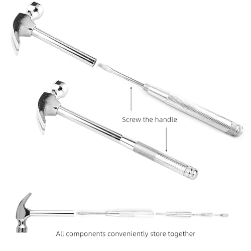 6-in-1 mini multifunctional metal hammer and screwdriver hand tool for opening walnuts, including cross and flat screwdrivers, home repair tools, and camping hammer set (Silver) - color: Silver