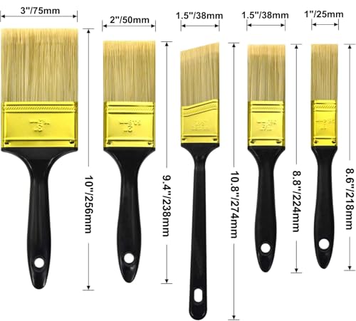Great Andrew Paint Brushes, 5 Pack 1" 1.5" 2" 3" Flat 1.5" Angled - size: 5 PCS, 1",1.5",2",3"&1.5"A