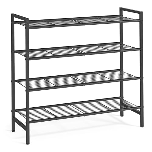 SONGMICS 4-Tier Metal Shoe Rack, Vertical Shelf, Holds up to 20 Pairs - color: Black, size: 4 Tiers (11"D x 26.8"W)
