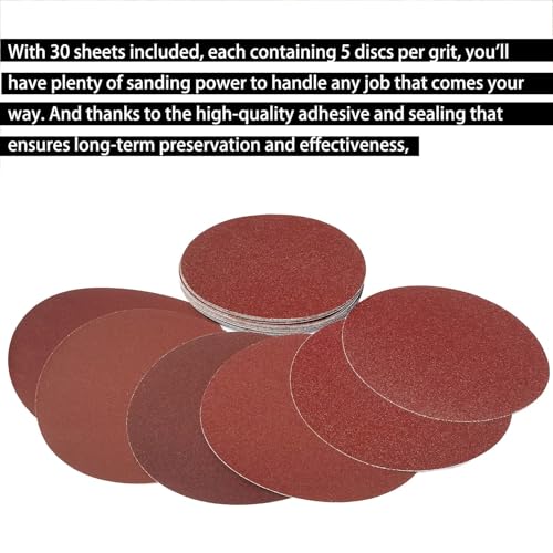 30 Pack 8" PSA Sanding Discs Set - 5 Each of 80, 100, 120, 180,240, 400 Grit - 8 Inch Self Adhesive Stickyback Sandpaper Discs for Drywall, Floor, Woodworking, Metal