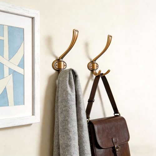 TUNNY Coat Hooks - Heavy Duty Hooks-Antique Brass Coat Hooks, Pack for 3 Entry Shoe Cabinets On Door Hanger, wall Hook for Hanging Towel,Purse, Robe, Backpack, Jacket, Clothes - for Bathroom - color: Antique Brass