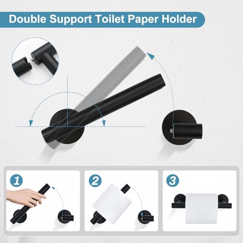 TQKAG 8-Pieces Bathroom Hardware Set, Matte Black Bath Towel Bar Set 23.6" - color: Matte Black, size: 8-Pieces Set