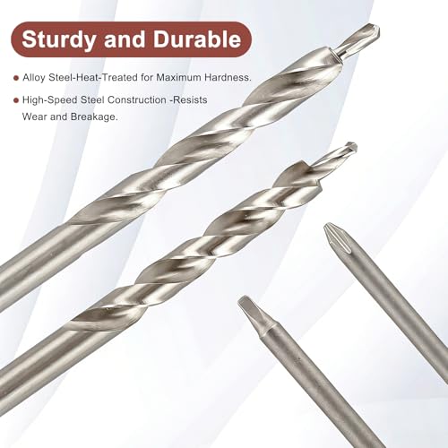 4 Pack 3/8"(9.5mm) Pocket Hole Drill Bit with Depth Stop Collar & SQ2 Driver Bits, Woodworking Pocket Hole Drill Bit Set, 1/4" Hex & Round Shank 6.5" Length Replacement for Pocket Hole Jig Systems