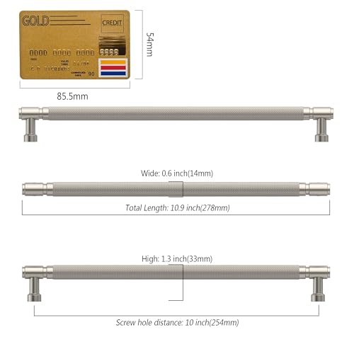 Amerdeco 10 Pack Brushed Satin Nickel knurled Cabinet Pulls 10" | Drawer Pulls Cabinet Hardware Kitchen Cabinet Handles for Bathroom ZH0072 - color: Brushed Satin Nickel, size: 10" hole center
