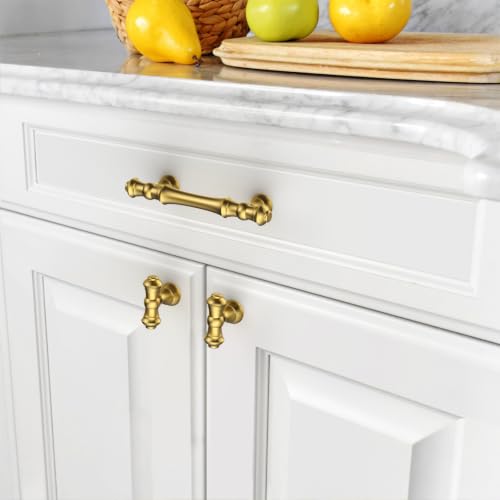 Asidrama 10 Pack 3 Inch(76mm) Vibrant Brushed Moderne Brass Cabinet Pulls Heavy-Duty Solid Kitchen Cabinet Handles Drawer Hardware for Bathrooms Cabinets 3768 - color: Vibrant Brushed Moderne Brass, size: 3" Hole Center, style: 10 Pack