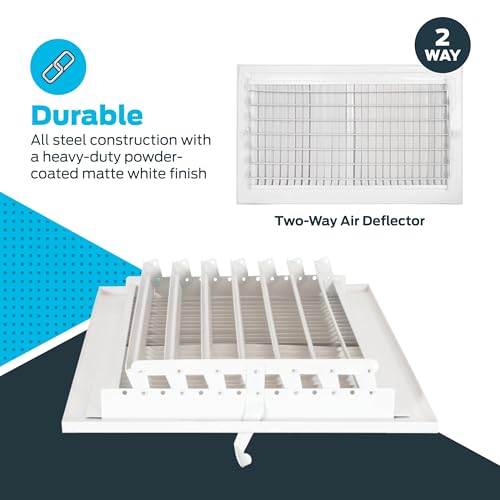 EZ-FLO 14 x 8 Inch (Duct Opening) Air Vent Cover for Wall or Ceiling, Two-Way Ventilation Register, Solid Steel HVAC Register Cover, White, 61662 - size: 14 in. x 8 in