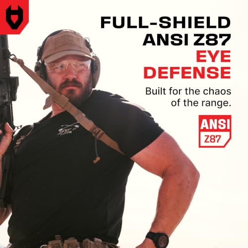 NoCry Clear Shooting Glasses for Men with Anti-Fog and Scratch Resistant Wraparound Lenses — ANSI Z87 Protective Eyewear with Adjustable Temples & Nose Pad — 100% UV Eye Protection - color: Black & Black