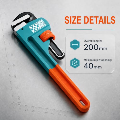 Heavy Duty Pipe Wrench, 8" Adjustable Straight Plumbing Wrench, High Drop-Forged jaws, Professional Pipeline Tool for Water Pipe Fittings, Mechanical assembly, Workshop Operations - size: 8inch
