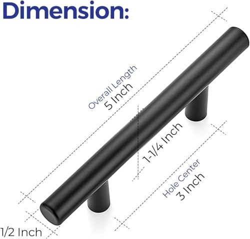 Ravinte Matte Black Cabinet Handles 5" Length,3" Hole Center,10 Pack - size: 5 Inch (3 Inch Hole Center)