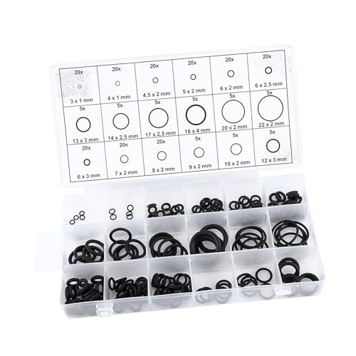Eujgoov 225pcs Nitrile Rubber O Washer Sealing Assortment Kit 18 Sizes for Car Auto Vehicle Repair, Fittings, AC Manifold, Well Packaged in Re-sealable Plastic Case, No Pollution,