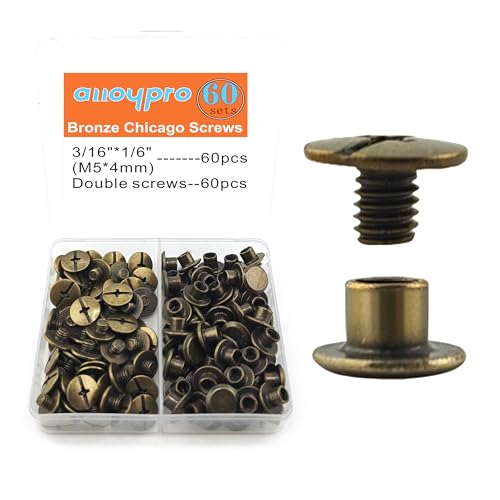 60 Sets Bronze Chicago Binding Screws Assorted Kit Nail Rivet Chicago Button DIY Leather Decoration Bookbinding Round Flat Head Stud Screw (Bronze 3/16" x1/6"-60 Sets) - size: Bronze-3/16"*1/6"-60