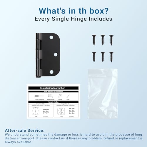 KNOBWELL Door Hinges Matte Black, 3.5" x 3.5" Interior Door Hinges, 30 Pack - color: Matte Black