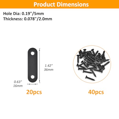 20-Pack Mending Plates for Wood Kit with 40 Self-Tapping Screws - 304 Rustproof Reinforced Flat Brackets for Wood Furniture Repair, Door Frame & Cabinet Reinforcement,Stainless Steel - size: 1 Size Set (1.42 x 0.63 inches)
