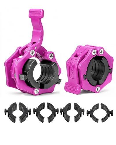MAXRICH Ultra-Thin 1-Inch Barbell Clamps, Quick Release Weight Clips for 23–30mm Bars, Secure Barbell Collars for Home Gym - color: Rose