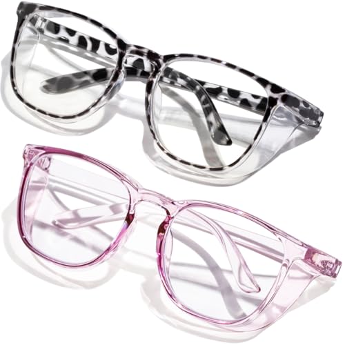Safety Glasses Anti Fog Clear Blue Light Blocking Eye Protection Nurse Goggles for Women Men - color: A7 Leopard + Clear Purple