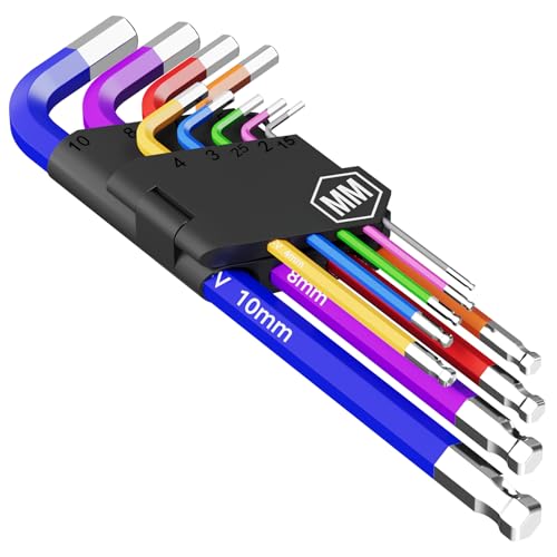 9PCS Allen Wrench Set 1.5-10mm Long Ball End Hex Key Set Cr-V Metric Allen Key Hexagonal Assortment - size: 9PCS Allen Wrench Set