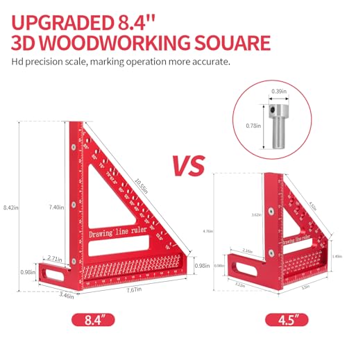 Large Carpenter Square 8.42" x7.67 Precision Woodworking Tools 15-90 Degree Versatile 3D Multi-Angle Square with Angle Pin for Woodworking,Engineering and Construction - color: Red