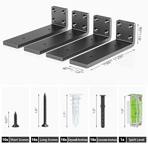 Heavy Duty Metal Shelf Brackets 6-Inch, Set of 4, Modern Black Matte Finish, 1/5" Thick Steel, Easy-to-Install, Strong Support for Shelves, Versatile & Stylish - size: 6 Inch, style: 4 Pack