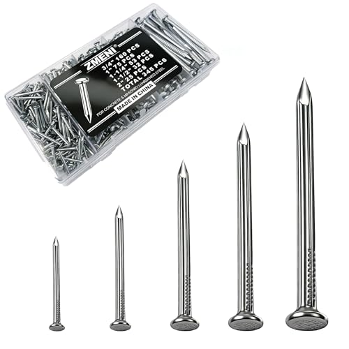 Picture Hanging Nails for Concrete Wall - 345 Pcs Masonry Nails Kit, 5 Sizes (3/4"-2"), Hardened Galvanized Steel for Brick & Drywall with Box - size: Kit-345 PCS