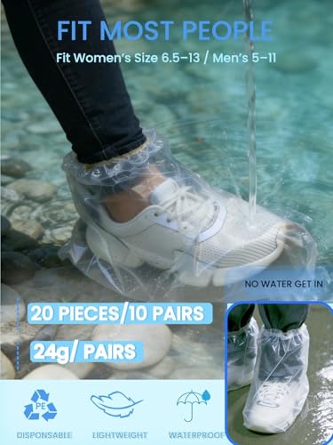 10 Pairs Waterproof Shoe Covers for Rain - Plastic Rain Shoe Covers Disposable - Water Proof Shoe Ponchos For Men and Women Outdoor Indoors Boot Protector Non-Slip (Clear)