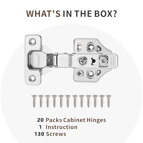 20 Pack Full Overlay Soft Close Cabinet Hinges 105° Frameless 3 Way Adjustable Kitchen Cabinet Door Hinges with Screws - size: 20 Pack