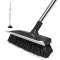 ITTAR Floor Scrub Brush with 55" Long Handle, 10" Wide Stiff Bristles Deck Brush, Stainsless Steel Pole Heavy-Duty Cleaning Brush, 2-in-1 Scrubber with Ruber Squeegee for Deck, Patio, Pool, Tile, Wall