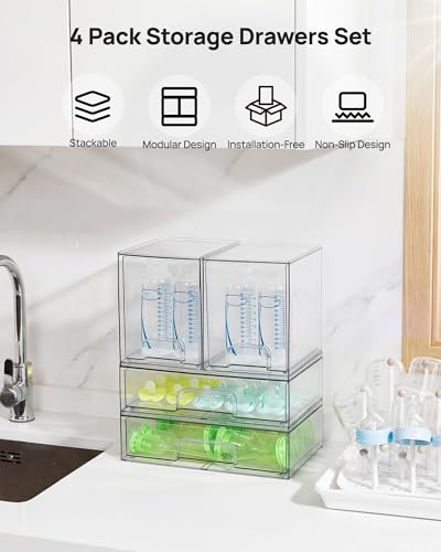 Vtopmart Clear Stackable Storage Drawers Set of 4, Baby Bottle Organizer - style: 2 High+2 Wide