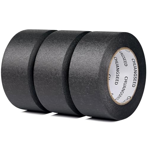 CHUANGSEED 3-Pack Black Painters Tape 1.88 Inches x 60 Yards Black Masking Tape Bulk - Sharp Edge Line Technology, Produces Sharp Lines Residue-Free and Artisan Grade Wall Trim Tape - color: Black