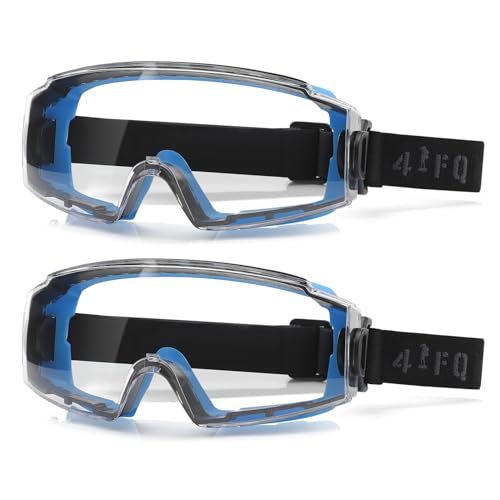 Clear Safety Goggles Glasses 2 Pack - Anti-Fog, Scratch and UV380 Lens | Adjustable Non-Slip Strap, ANSI Z87.1 Certified, Eye Protection, Chemistry Lab Work & Industrial Use, for Men & Women - color: Blue