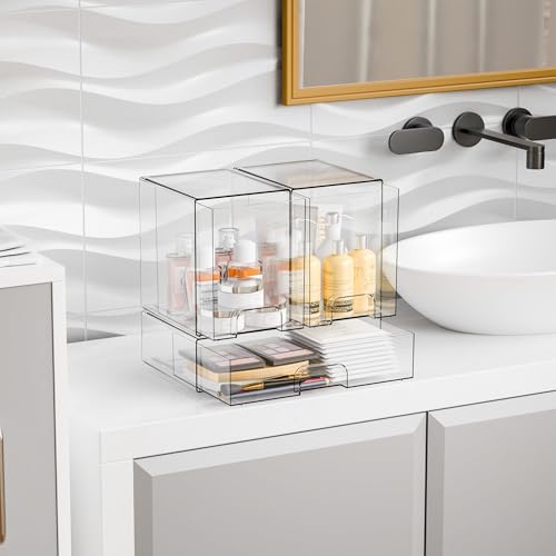 Yieach 3 Set Clear Baby Bottle Organizer for Countertop,BPA FREE Bottle Station Organizer for Breast Pump Parts,Pacifier and Baby Accessories,Stackable Drawers for Bathroom,Cabinet,Pantry Organization - style: 3 PACK