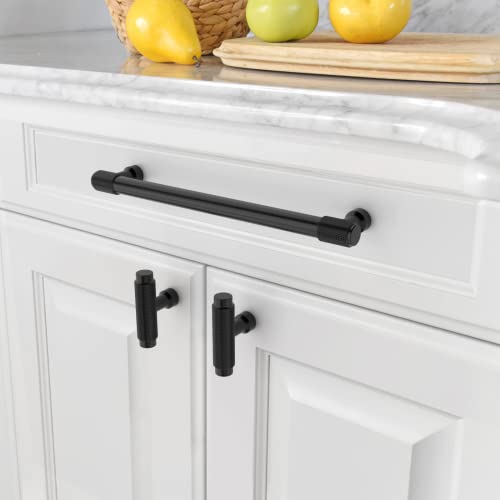 Amerdeco 10 Pack Matte Black Knurled Cabinet Pulls - 7 Inch(177.8mm) Hole Center Kitchen Handles Drawer Pulls Cabinet Hardware ZH0034 - color: Matte Black, size: 7"/177.8MM Hole Center