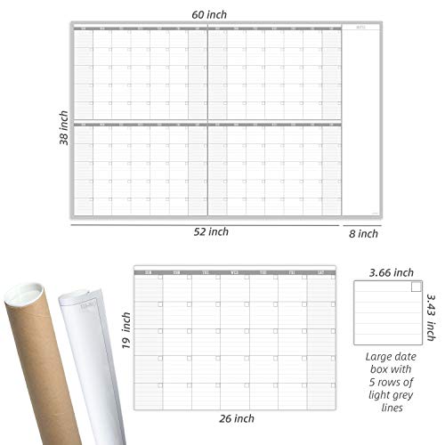 Large Dry Erase Wall Calendar 60" x 38" - Premium New Laminate - Blank Undated, Reusable & Erasable 4 Month Planner -Classroom, Office, Project & Family Schedule - size: 60"x38"4Month