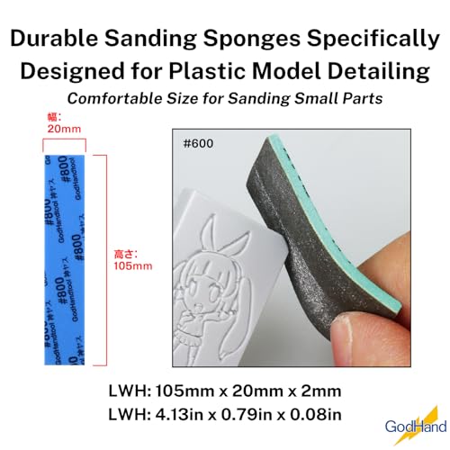 GodHand Kamiyasu Sanding Sponge 2mm Assortment Set 120-10000 Grit, Wet Dry Sanding Pads Coarse Medium Fine Waterproof Washable Reusable Pack for Plastic Models 15 Pieces