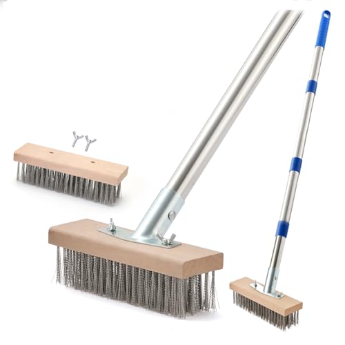 MAXMAN Wire Scrub Brush 2PCS, 63" Stainless Steel, Outdoor Patio Cleaning - size: With 2PCS 8-inch brush head