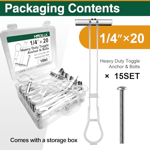 15PCS 1/4"-20 Toggle Bolts for Drywall, Metal Strap Anchors - size: 15pcs