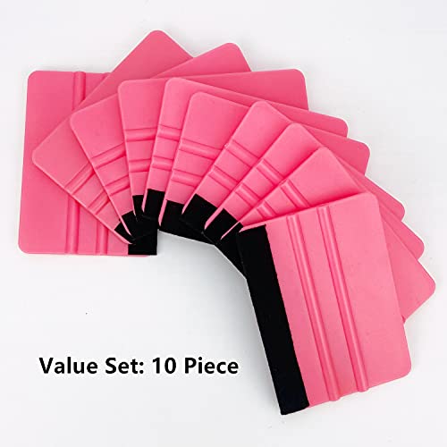 CCyanzi 4inch Vinyl Squeegee Tool Window Film Squeegee Decal Scraper Sign-Making Graphic Wallpaper Application, Felt Edge Protection Prevents Scratches - 10Piece Pink - color: Pink