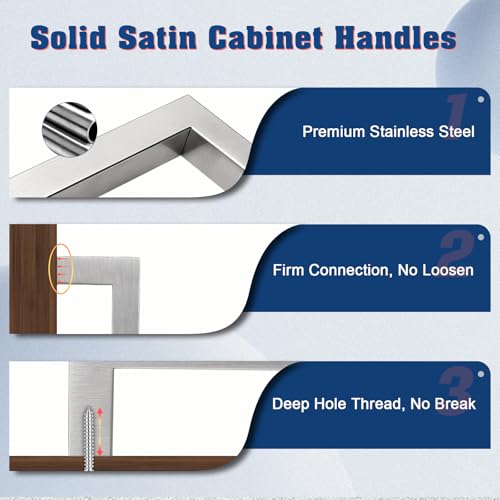 KNOBWELL 6 Pack 3-1/2" Square Kitchen Cabinet Pulls Brushed Nickel, Dresser Drawer Pulls for Bathroom Cabinet Vanity Nightst Chest, 4" Overall Length - color: Brushed Nickel, size: Hole Center:3-1/2 inch(90mm)