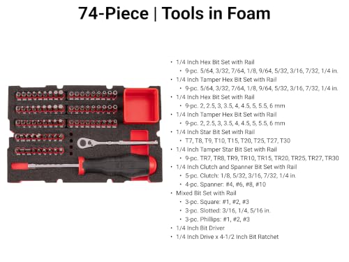 TEKTON 1/4 Inch Bit Driver and Bit Set, 74-Piece | DRV36001 - size: Mini Stacking Tool Box