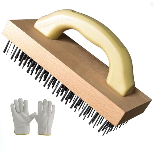Wire Brush with Handle, Large Wire Brush for Cleaning Rust Removal Hotels Grills Welding Slags 12X8 Rows Flat Carbon Steel Wires,1PCS