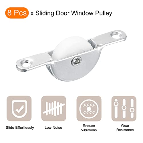 uxcell 25mm Sliding Door Nylon Pulley Furniture Roller Wheels 61mm Hole Distance for Screen Door Wardrobe Cupboard Closet, 8Pcs, White Silver Tone