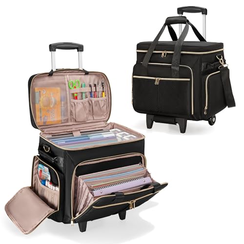 Rolling Teacher Bag with Wheels, Teacher Tote Bag Fits 15.6" Laptop - color: Black