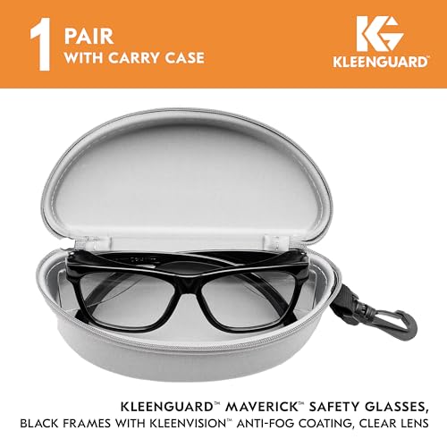Kleenguard™ V30 Maverick™ Safety Glasses (56567), Clear Lenses with KleenVision™ Anti-Fog coating, Black Frame, Carrying Case, Eyewear for Men and Women - color: Black Frame/Clear Lenses