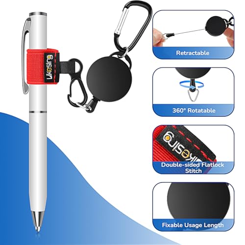 Likesing Retractable Pen Holder, 27.5" Reel Elastic Pen Leash(Red) - color: Red-2 CircularCilp
