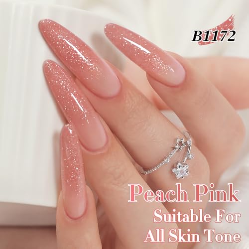 Double Rhythm 0.5Oz Glitter Gel Polish Shimmer Reflective Color for Nail Art Salon DIY Soak Off 15ml Nail Lamp Gel Polish at Home (Peach Pink-B1172) - color: Blossom Peach Pink