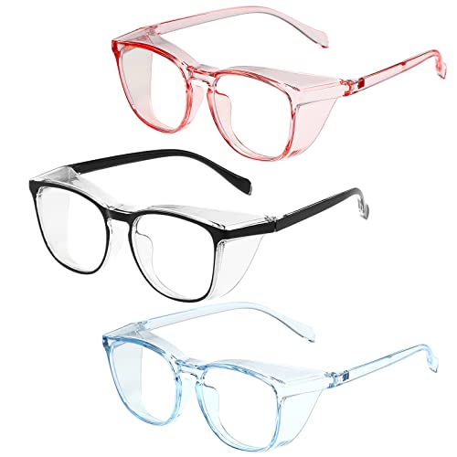 Safety Glasses for Men Women Nurses Anti Fog Stylish Fashion Comfortable Goggles with Side Shields Eye Protection for Adult - color: 3-pack: Pink, Black, Blue