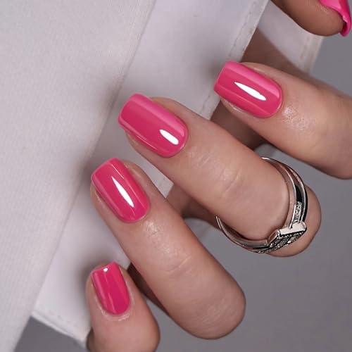 CurvLife Short Square Press On Nails, Lemon Glaze Yellow, Soft Gel - color: Blush Mirror